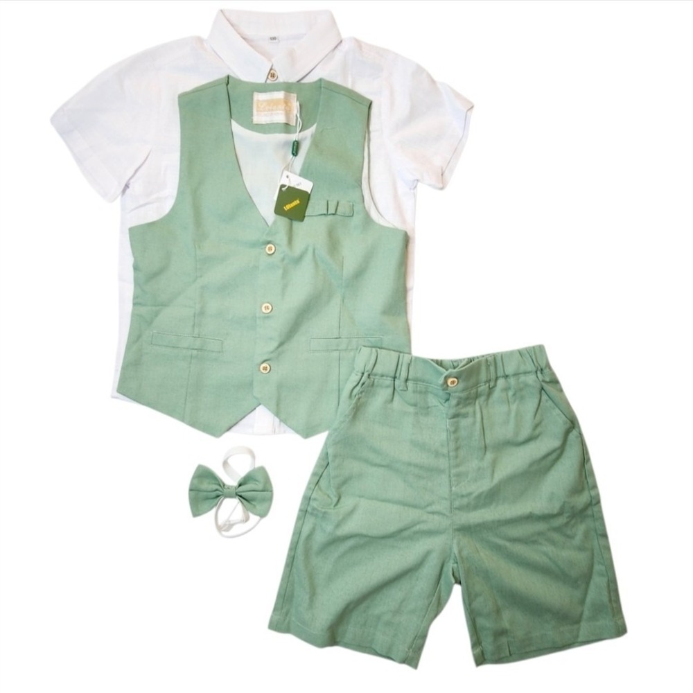 Lolanta Kids Boys' 4-Piece Formal Shorts Suit Set Green Size 7-8